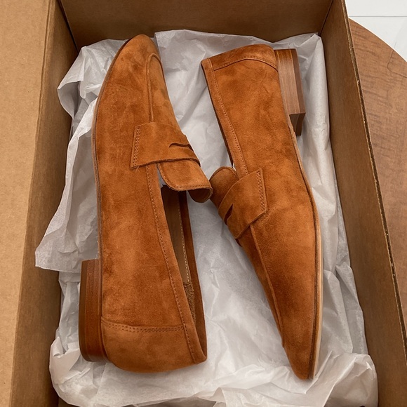 Quince Shoes - Quince Italian Suede Penny Loafer Cognac brown Size 9 W